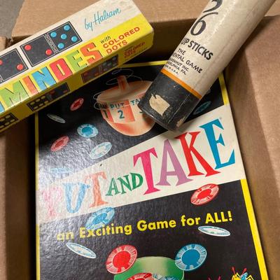 Tiddlywinks, lotto, flinch, put and take, pick up sticks and dominoes