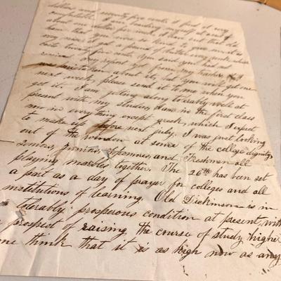 c.1850s Dickinson College Carlisle, PA Correspondence Letters From College