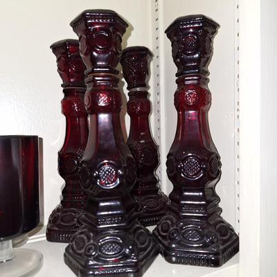 4 Cranberry Cape Cod Candlesticks