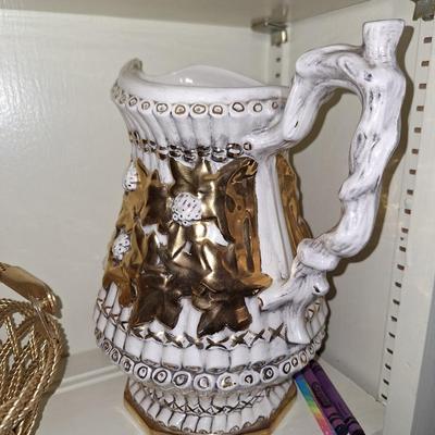Gold and White Pitcher