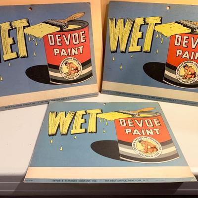 THREE Vintage Devoe & Raynolds Cardboard Wet Paint Signs