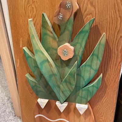 Zodiac wood frame mirror and wood 3d cactus deco