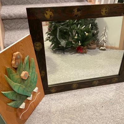 Zodiac wood frame mirror and wood 3d cactus deco