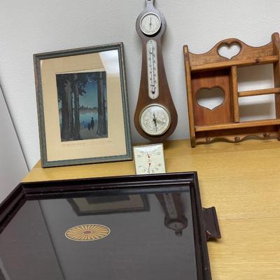 Barometer, tray and signed print