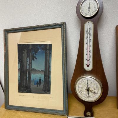 Barometer, tray and signed print