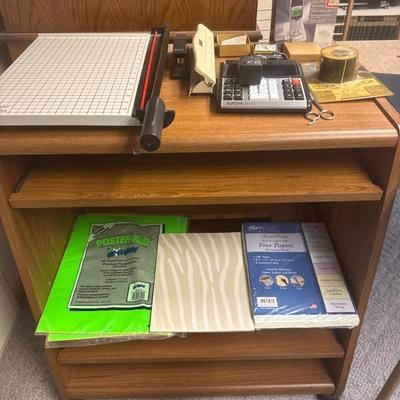 Office wooden storage cart on wheels with office supplies