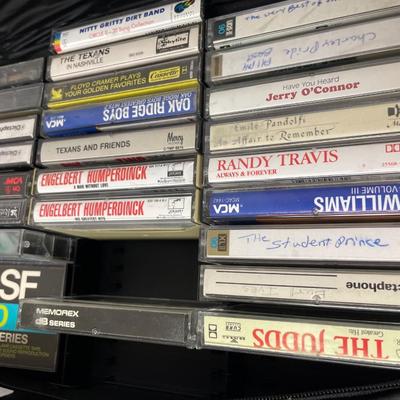 Vintage cassette tape player, speakers, cases & cassettes