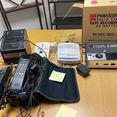 Vintage Panasonic tape recorder, bag telephone, citizens band transceiver & other electronics
