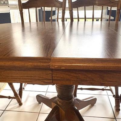Wood Dining table with 2 Leaves and 6 Chairs