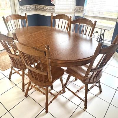 Wood Dining table with 2 Leaves and 6 Chairs