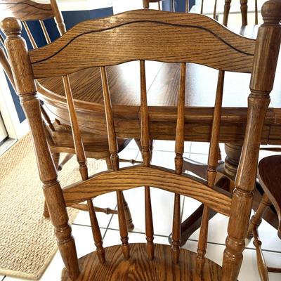 Wood Dining table with 2 Leaves and 6 Chairs