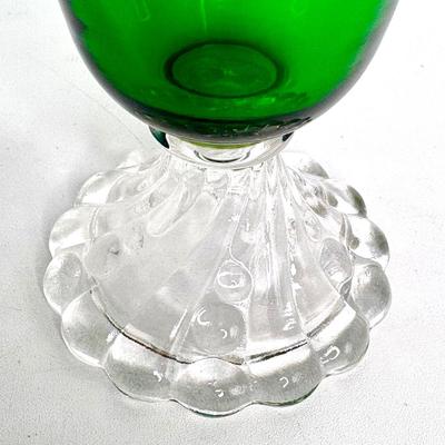 Vintage Set of 13 Anchor Hocking "Burple" Green Glasses - 7 Water Goblets and 6 Champagne Glasses