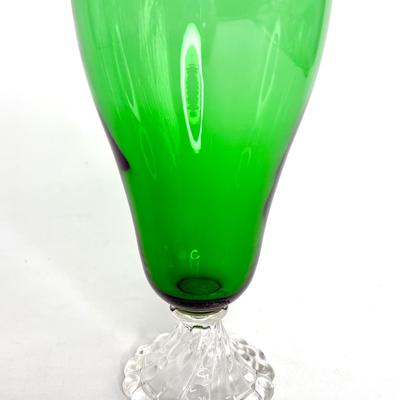 Vintage Set of 13 Anchor Hocking "Burple" Green Glasses - 7 Water Goblets and 6 Champagne Glasses