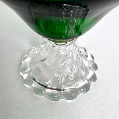 Vintage Set of 13 Anchor Hocking "Burple" Green Glasses - 7 Water Goblets and 6 Champagne Glasses