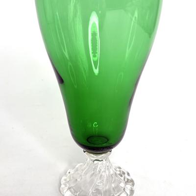 Vintage Set of 13 Anchor Hocking "Burple" Green Glasses - 7 Water Goblets and 6 Champagne Glasses