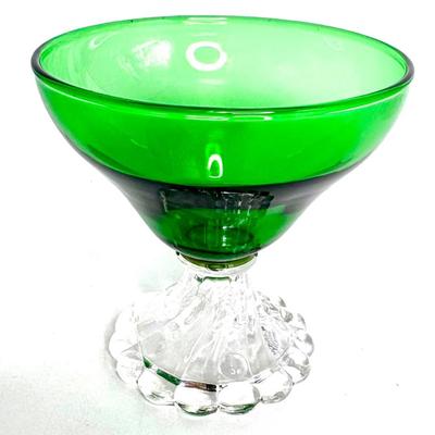 Vintage Set of 13 Anchor Hocking "Burple" Green Glasses - 7 Water Goblets and 6 Champagne Glasses