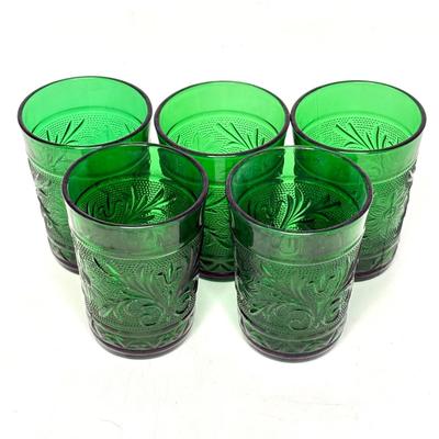 Vintage Anchor Hocking Forest Green Sandwich Glasses - Set of 6