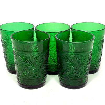 Vintage Anchor Hocking Forest Green Sandwich Glasses - Set of 6