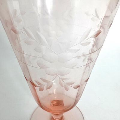 Vintage Blanche Pink Ice Etched Floral Tea Glasses by Standard Glass - Set of 7