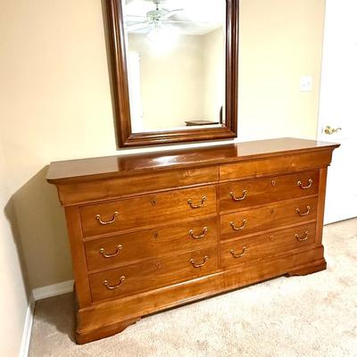 Vintage Solid Wood Hooker Chest of Drawers and Beveled Mirror