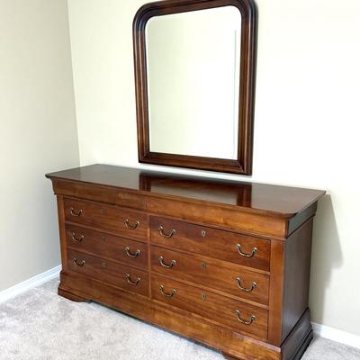 Vintage Solid Wood Hooker Chest of Drawers and Beveled Mirror