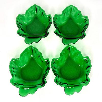 Vintage Anchor Hocking Forest Green Maple Leaf Candy Dishes - Set of 4