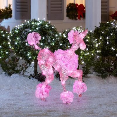 Set of 2 StarryNight 2.4 ft Light Up Yard Ornament Pink Poodles - New in Box