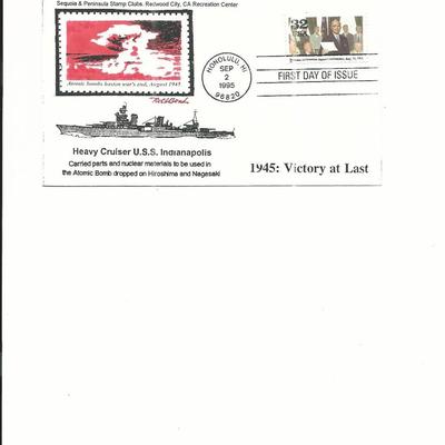 1945: Victory At Last - U.S.S. Indianapolis - Atomic Bomb - First Day Cover  - 1995 - Honolulu, HI