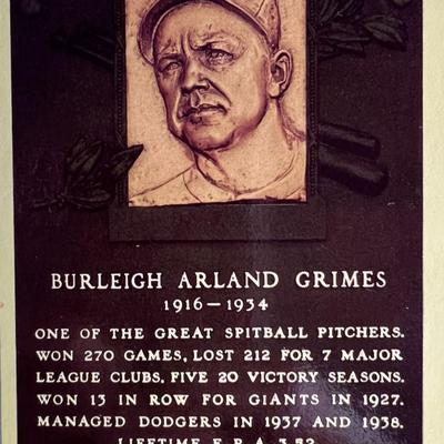Burleigh Grimes signed HOF postcard