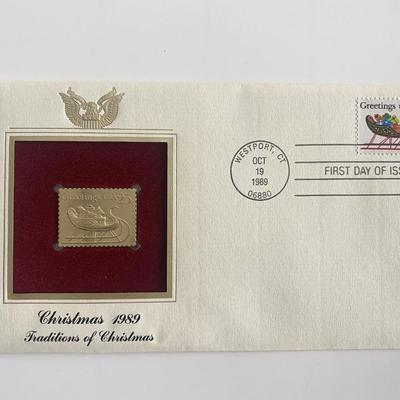 Christmas 1989 Traditions of Christmas Gold Stamp Replica First Day Cover