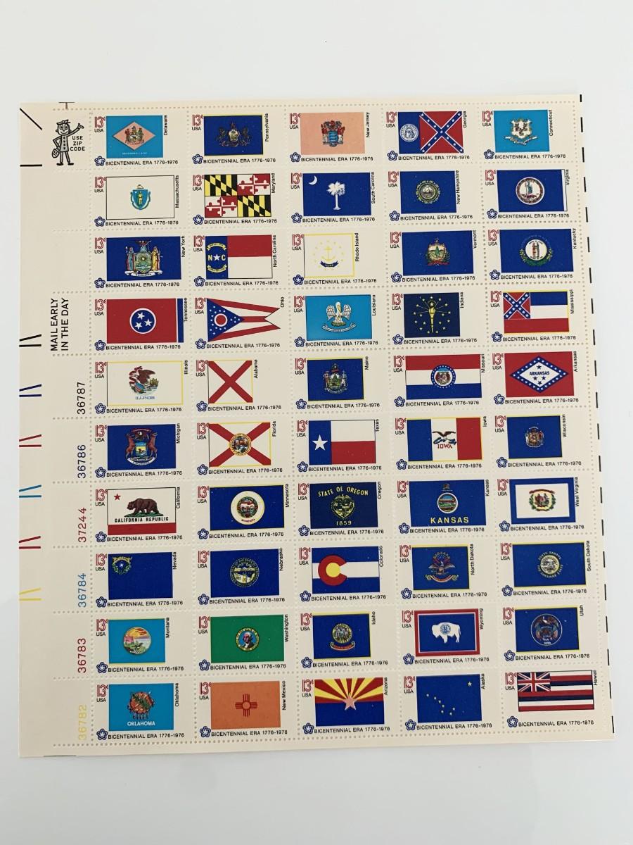 Outdated State Flags 1976 13¢ State Flags, Pane of 50, U.S. #1633-82 | EstateSales.org