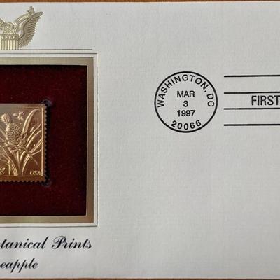 Merian Botanical Prints Pineapple Gold Stamp Replica First Day Cover