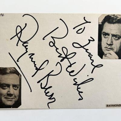 Raymond Burr signed note
