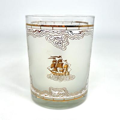 Set of Four MCM Frosted Tumblers with Gold Ships by Georges Briard