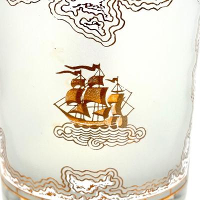 Set of Four MCM Frosted Tumblers with Gold Ships by Georges Briard