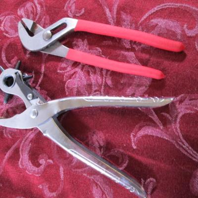 leather punch, pliers, wire stripper, tin snips