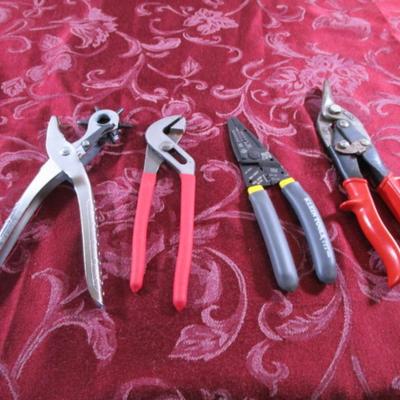 leather punch, pliers, wire stripper, tin snips