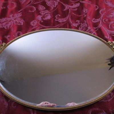 Vintage mirrored tray with gold trim & ornate handles