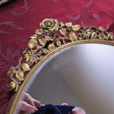 Vintage mirrored tray with gold trim & ornate handles