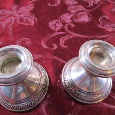 2 Crown weighted sterling silver candle holders