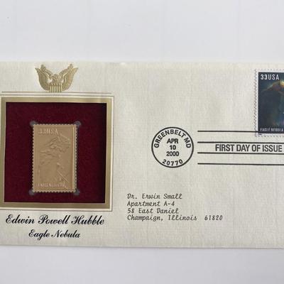 Edwin Powell Hubble Eagle Nebula Gold Stamp Replica First Day Cover