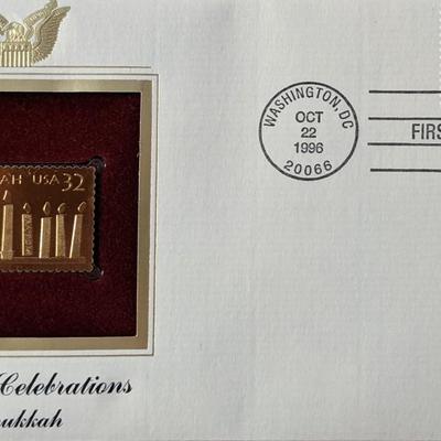 Holiday Celebrations Hanukkah Gold Stamp Replica First Day Cover
