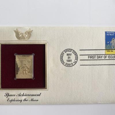 Space Achievement Exploring the Moon Gold Stamp Replica First Day Cover