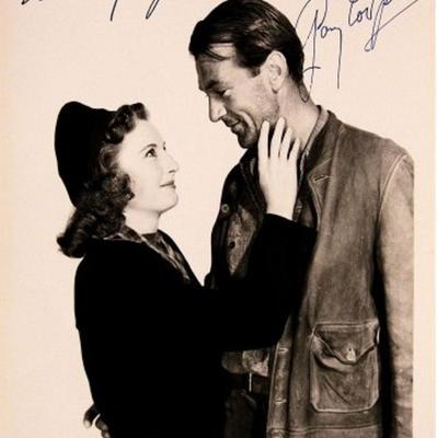Gary Cooper and Barbara Stanwyck signed portrait photo 