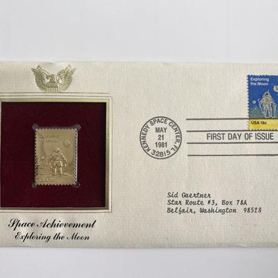 Space Achievement Exploring the Moon Gold Stamp Replica First Day Cover
