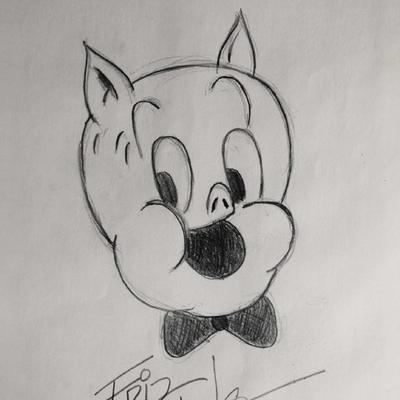 Friz Freleng signed Porky the Pig sketch