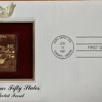 Wildlife of Our Fifty States Black Footed Ferret Gold Stamp Replica First Day Cover