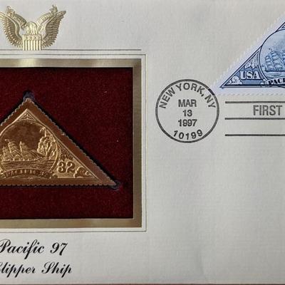 Pacific 97 Clipper Ship Gold Stamp Replica First Day Cover