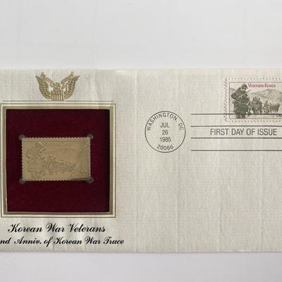 Korean War Veterans 32nd Anniversary of Korean War Truce Gold Stamp Replica First Day Cover