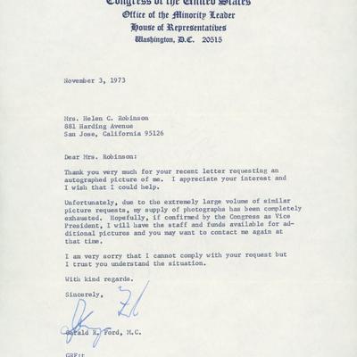 President Gerald Ford signed letter